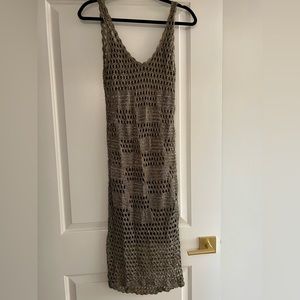 Alice and Olivia midi metallic green gold knitted. Includes slip underneath